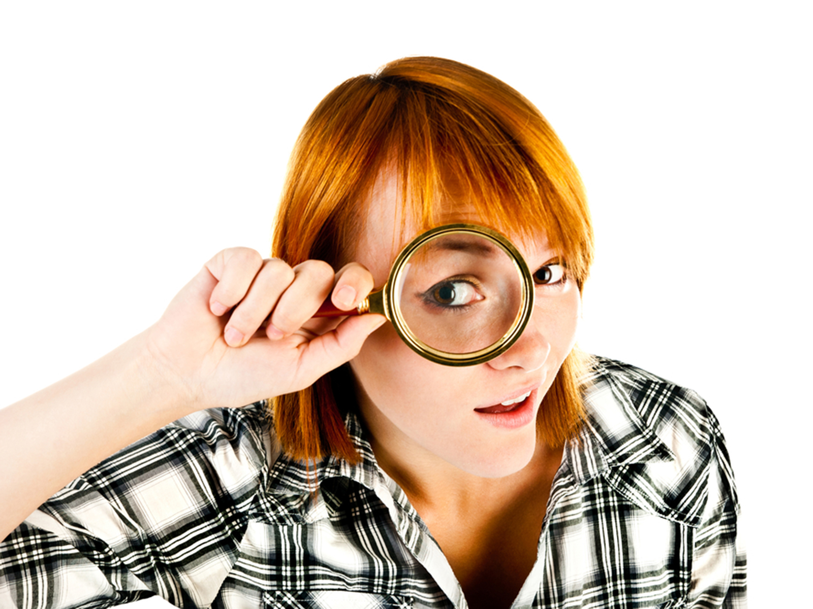 Titelbild der Veranstaltung "Landespolitik im Jugend-Check", Frau mit Lupe